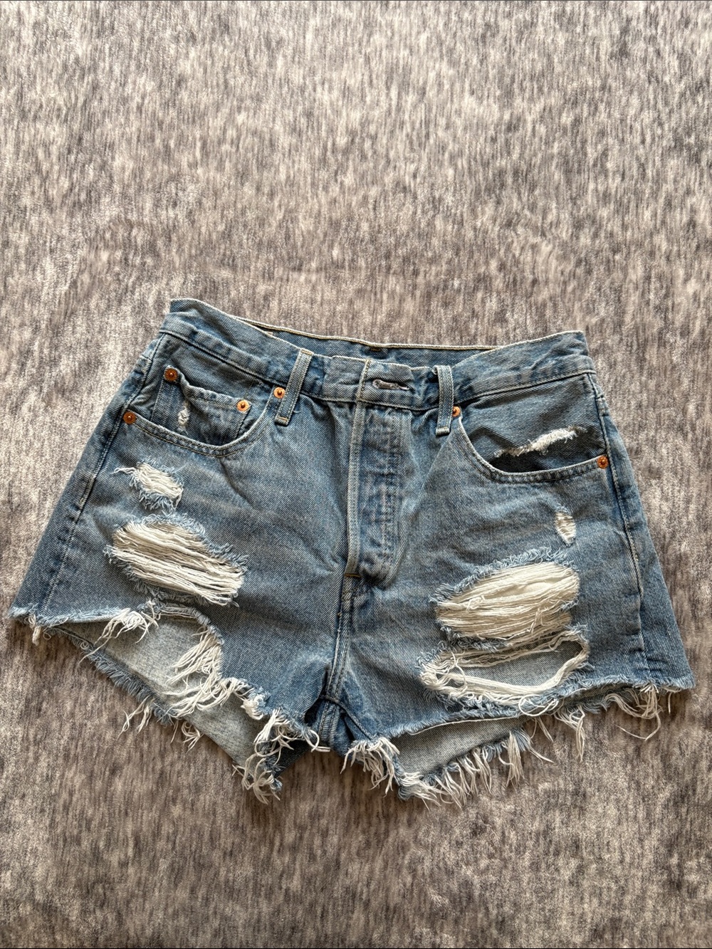 Levi’s 501 jean shorts button fly 100% cotton ripped distressed